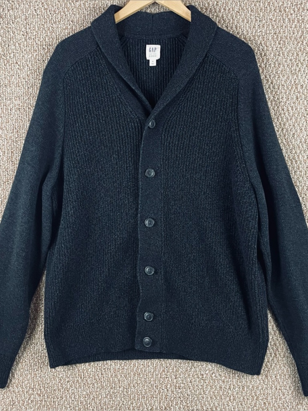 Gap Cardigan Sweater Mens XL Gray Shawl Shaker Thick Grandpacore Academia Cabin